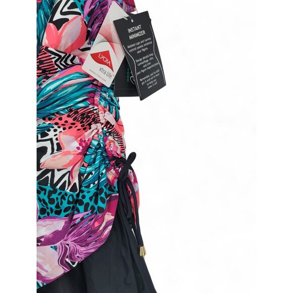 Maxine of Hollywood Swimsuit 12 Floral Tummy Control Skirted One Piece New NWT - Picture 3 of 7